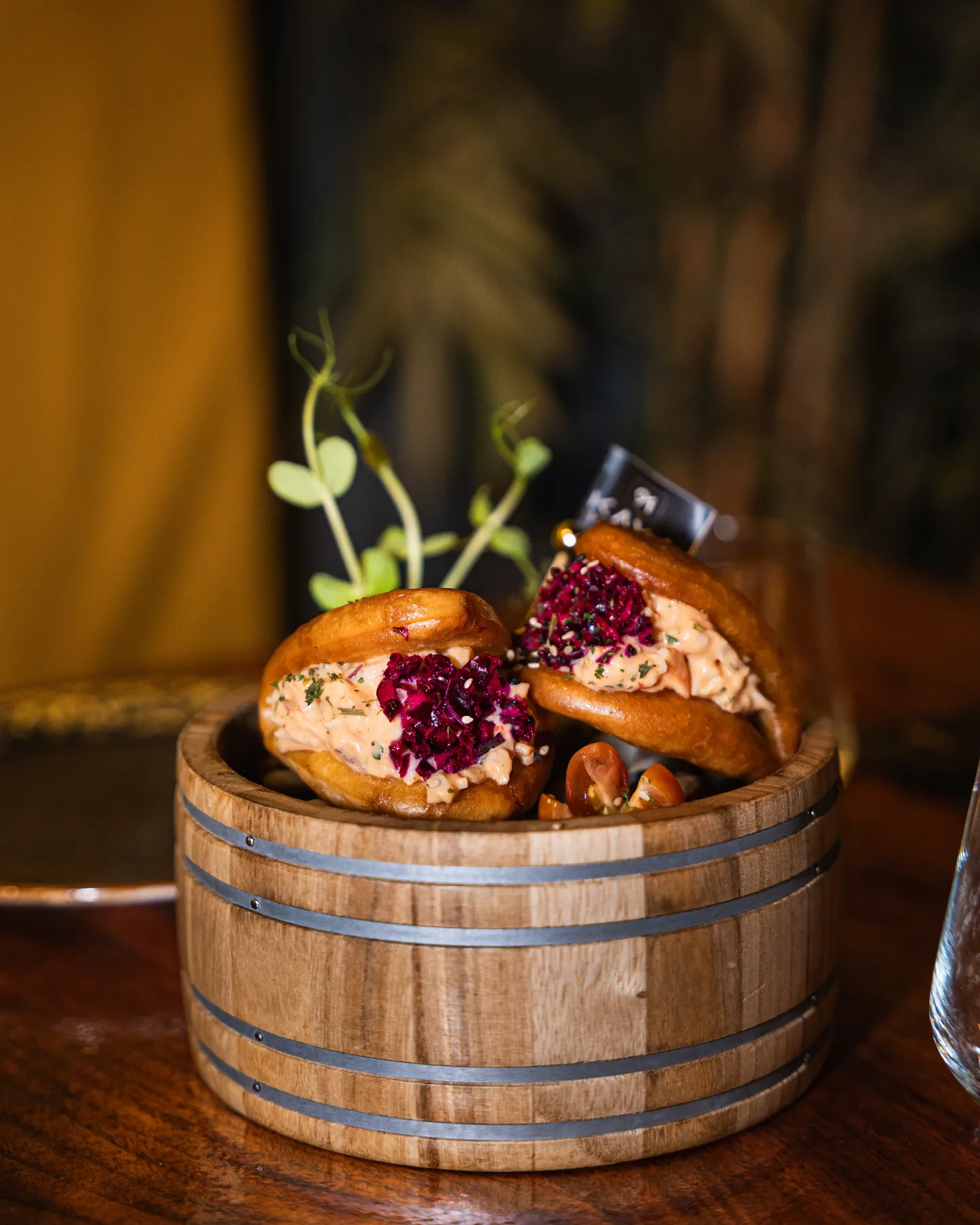 Gourmet Sliders in Wood Barrel